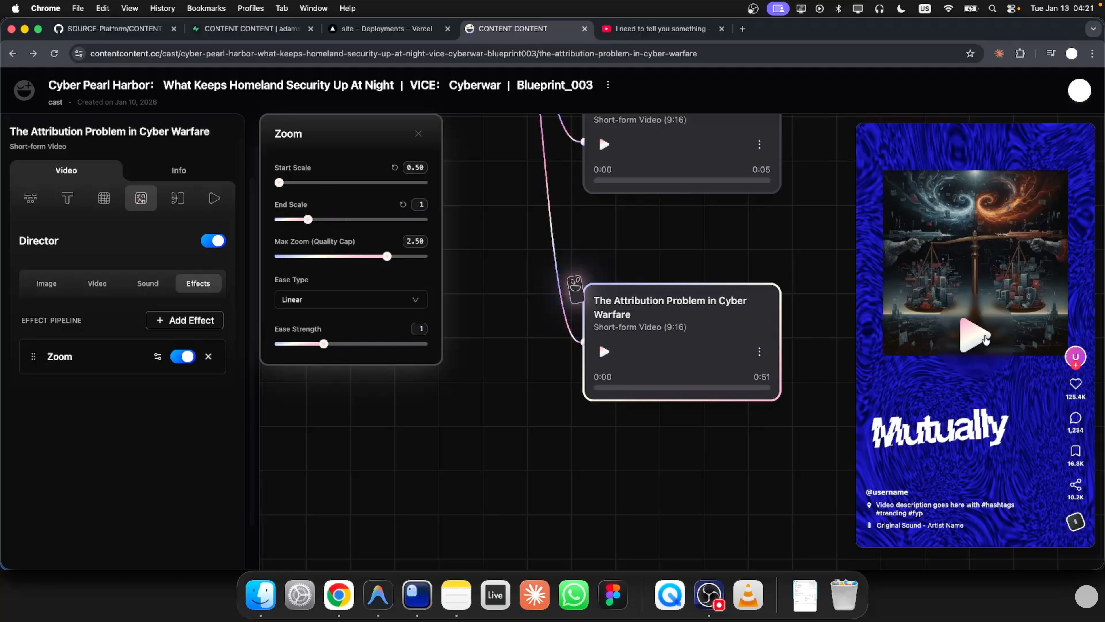 Vertical short preview during playback: AI-generated scales-of-justice image on top, captioned word 'Mutually' below.